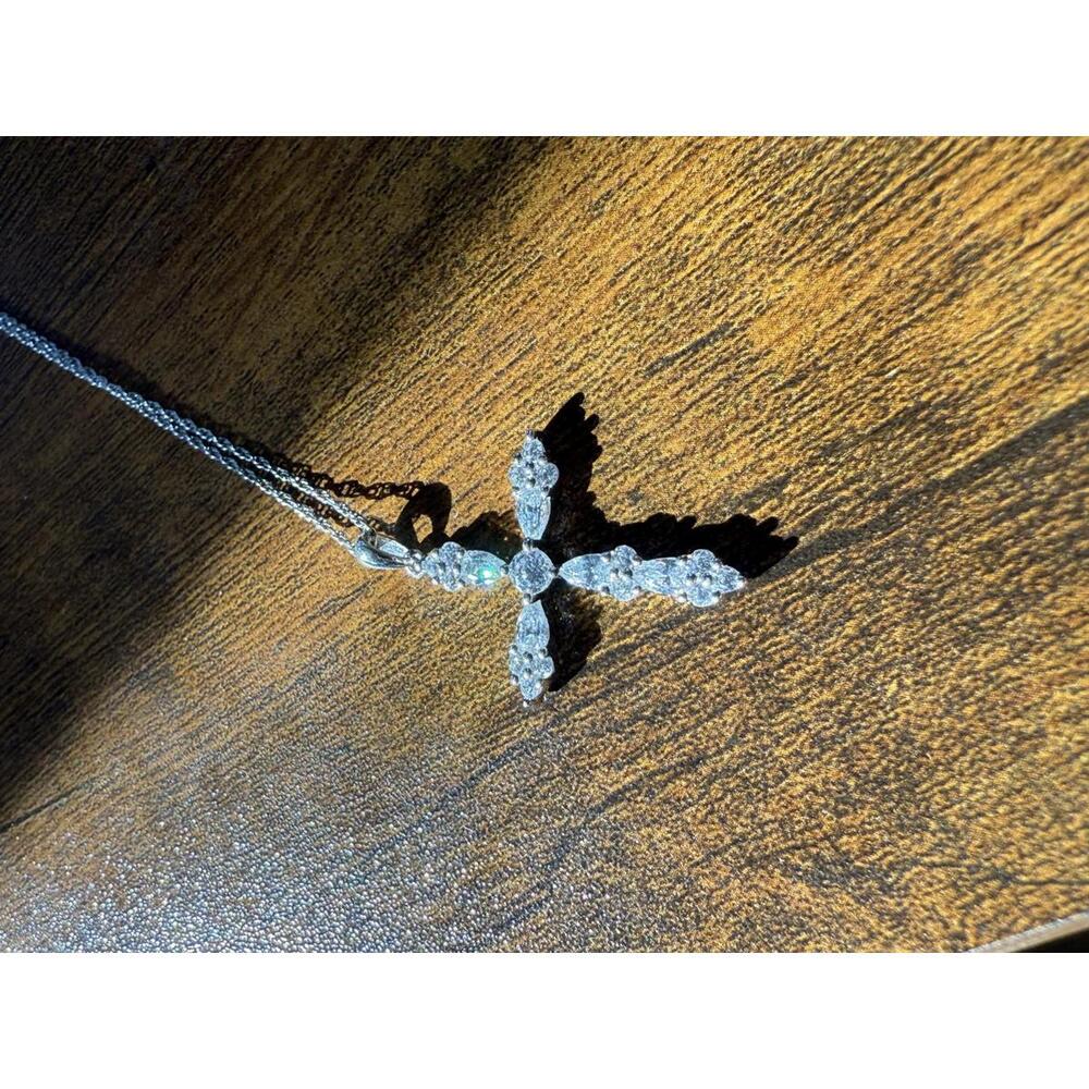 Sterling Silver Cross Necklace w/ Simulated Diamonds - Picture 4 of 4